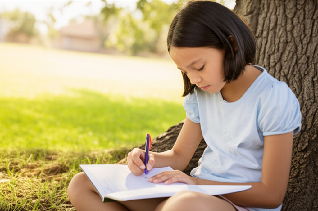 Young girl writing